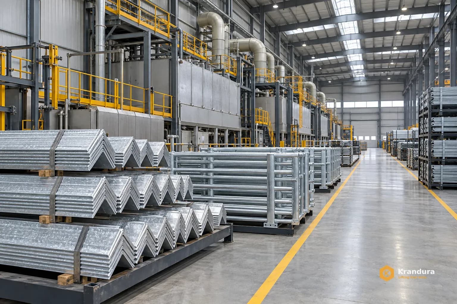 AI application illustration: Galvanized steel preparation and finishing environment; crane configuration not depicted.